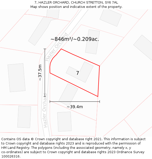 7, HAZLER ORCHARD, CHURCH STRETTON, SY6 7AL: Plot and title map