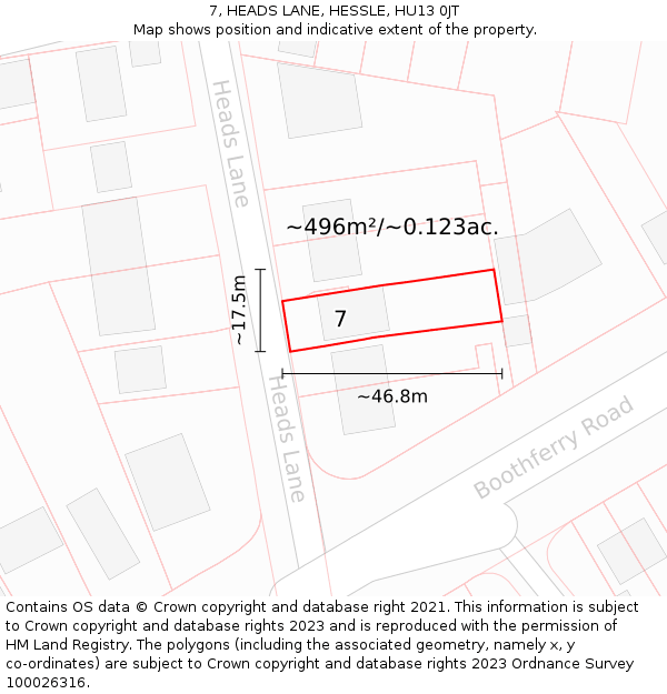 7, HEADS LANE, HESSLE, HU13 0JT: Plot and title map