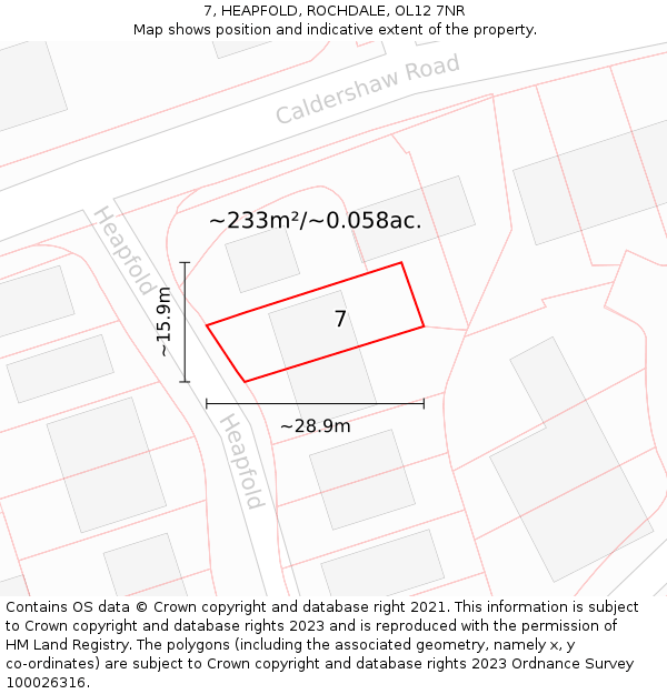 7, HEAPFOLD, ROCHDALE, OL12 7NR: Plot and title map