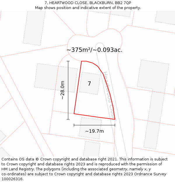 7, HEARTWOOD CLOSE, BLACKBURN, BB2 7QP: Plot and title map