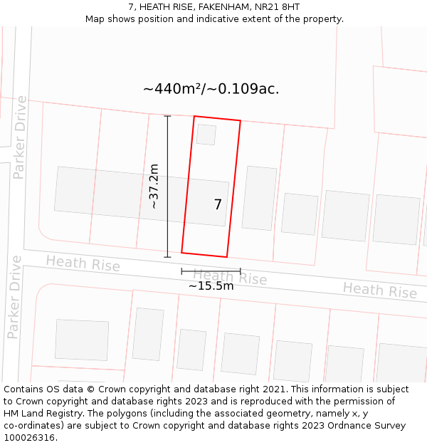 7, HEATH RISE, FAKENHAM, NR21 8HT: Plot and title map