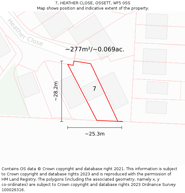 7, HEATHER CLOSE, OSSETT, WF5 0SS: Plot and title map