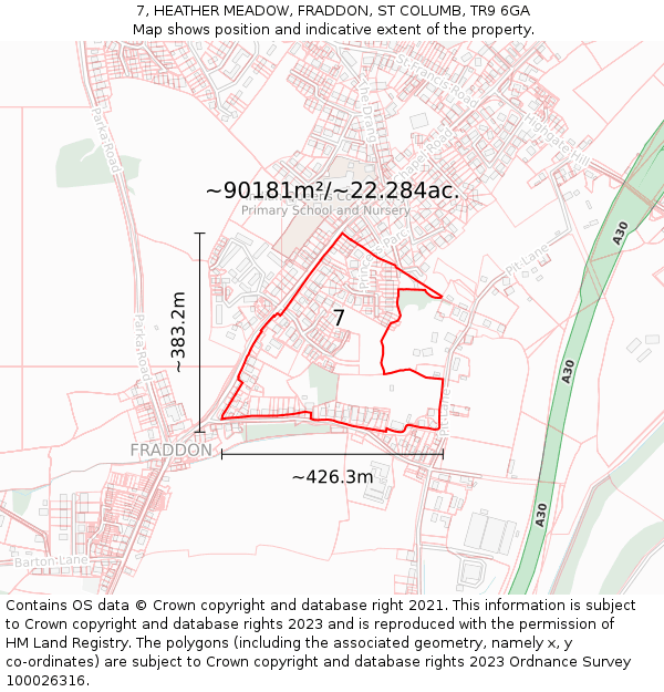 7, HEATHER MEADOW, FRADDON, ST COLUMB, TR9 6GA: Plot and title map