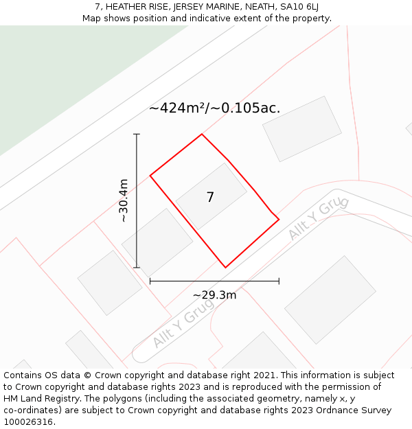 7, HEATHER RISE, JERSEY MARINE, NEATH, SA10 6LJ: Plot and title map