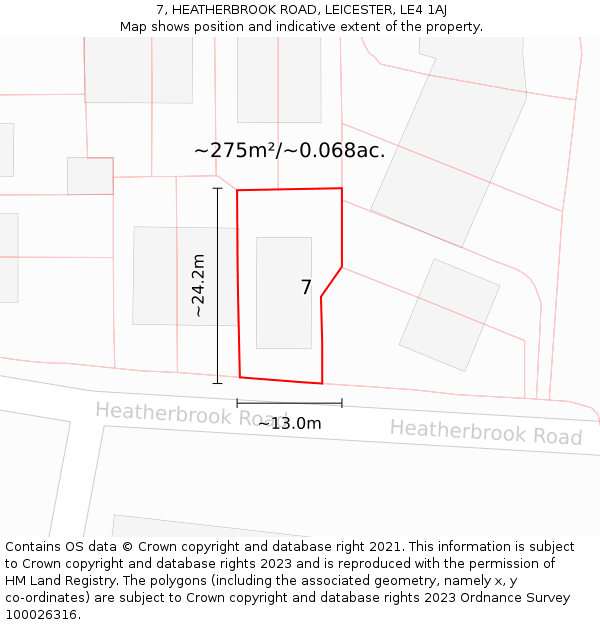 7, HEATHERBROOK ROAD, LEICESTER, LE4 1AJ: Plot and title map