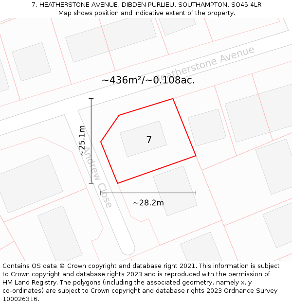 7, HEATHERSTONE AVENUE, DIBDEN PURLIEU, SOUTHAMPTON, SO45 4LR: Plot and title map