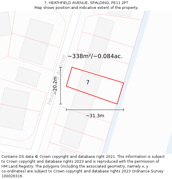 7, HEATHFIELD AVENUE, SPALDING, PE11 2PT: Plot and title map