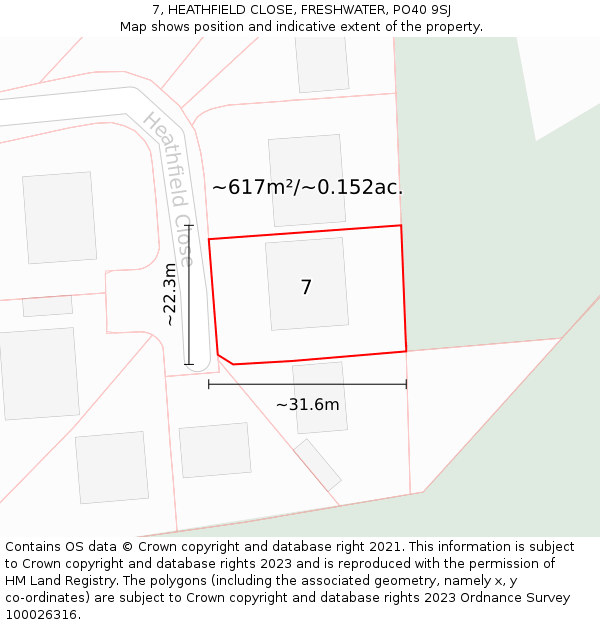 7, HEATHFIELD CLOSE, FRESHWATER, PO40 9SJ: Plot and title map