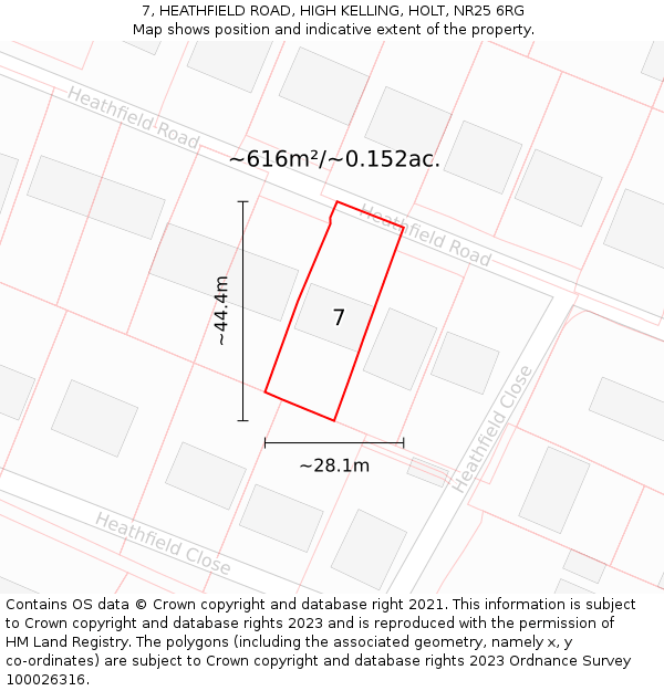 7, HEATHFIELD ROAD, HIGH KELLING, HOLT, NR25 6RG: Plot and title map