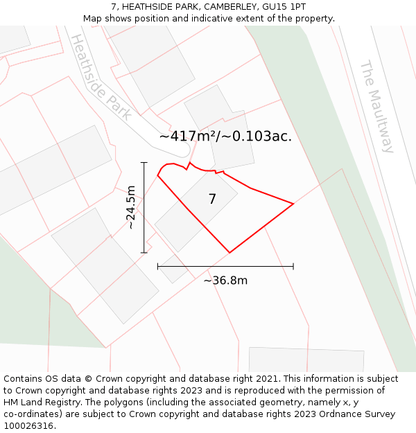 7, HEATHSIDE PARK, CAMBERLEY, GU15 1PT: Plot and title map