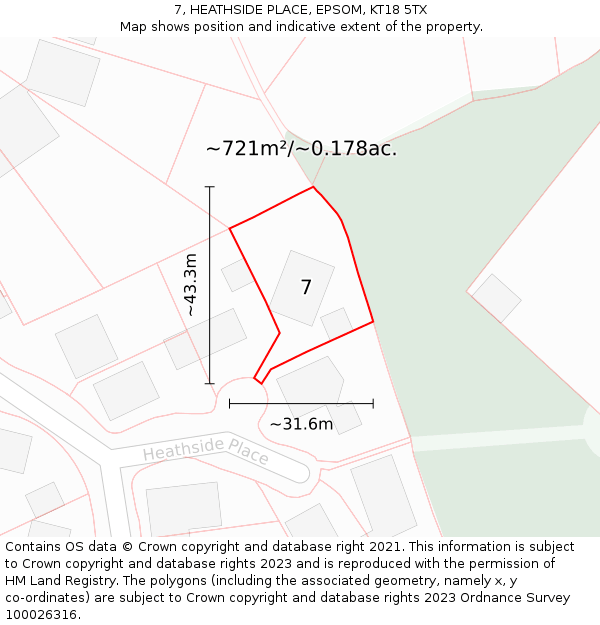 7, HEATHSIDE PLACE, EPSOM, KT18 5TX: Plot and title map