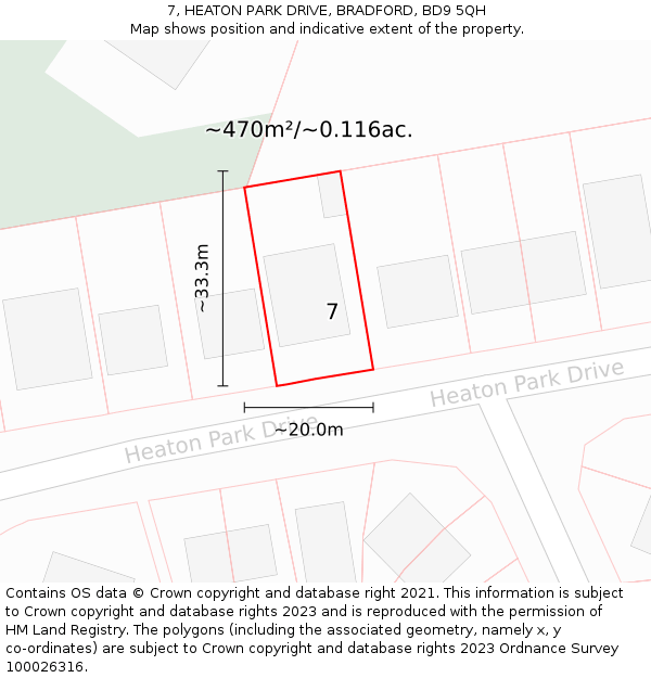 7, HEATON PARK DRIVE, BRADFORD, BD9 5QH: Plot and title map