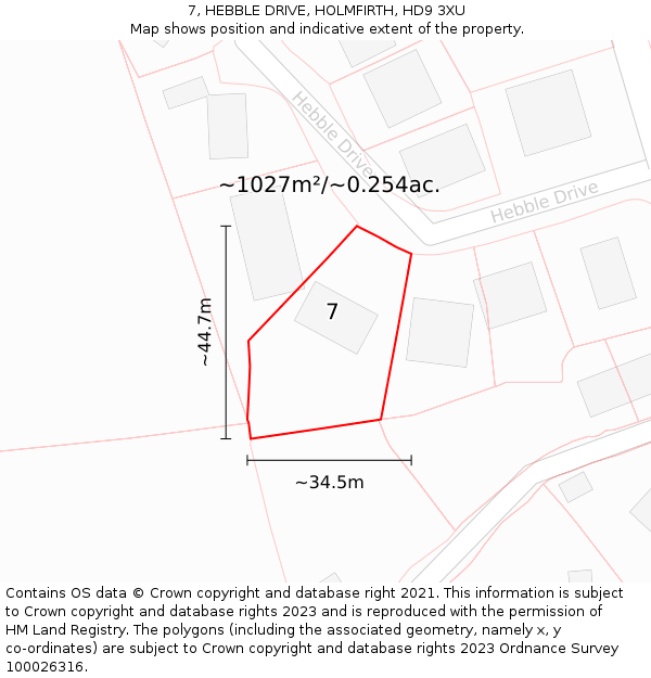 7, HEBBLE DRIVE, HOLMFIRTH, HD9 3XU: Plot and title map