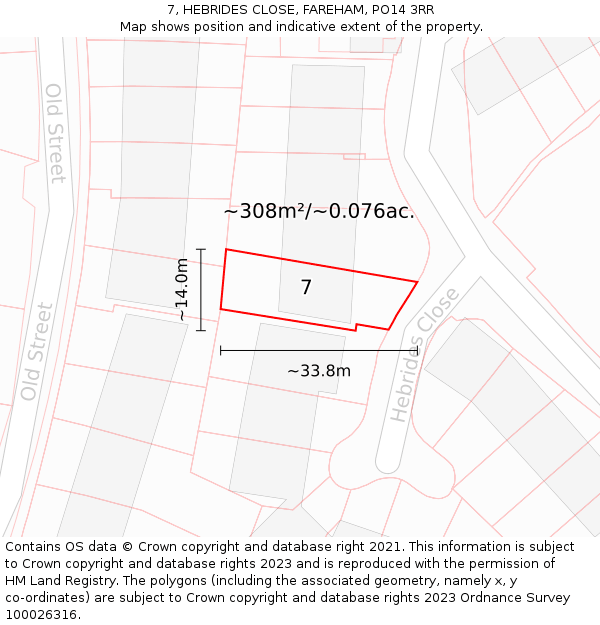 7, HEBRIDES CLOSE, FAREHAM, PO14 3RR: Plot and title map