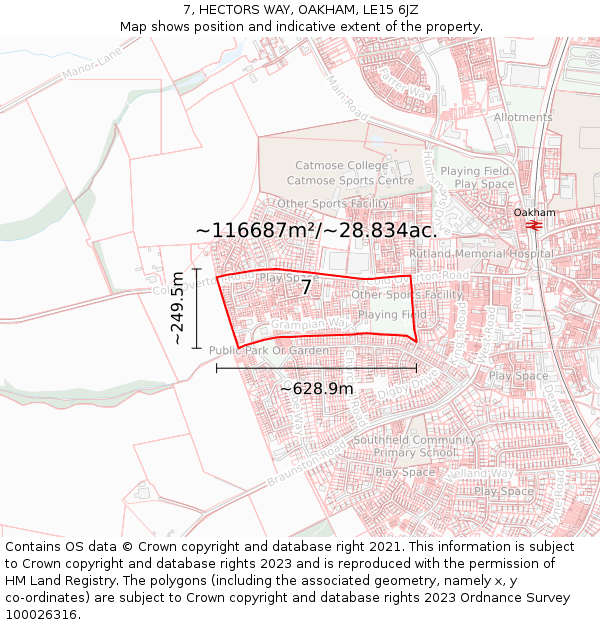 7, HECTORS WAY, OAKHAM, LE15 6JZ: Plot and title map