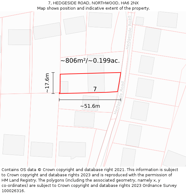 7, HEDGESIDE ROAD, NORTHWOOD, HA6 2NX: Plot and title map
