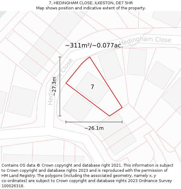 7, HEDINGHAM CLOSE, ILKESTON, DE7 5HR: Plot and title map