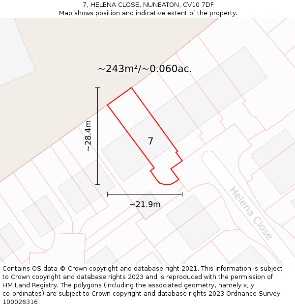 7, HELENA CLOSE, NUNEATON, CV10 7DF: Plot and title map