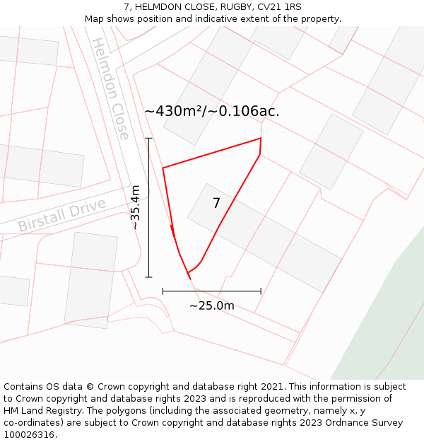 7, HELMDON CLOSE, RUGBY, CV21 1RS: Plot and title map