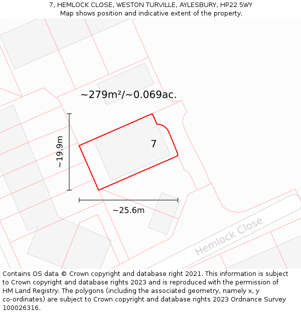 7, HEMLOCK CLOSE, WESTON TURVILLE, AYLESBURY, HP22 5WY: Plot and title map