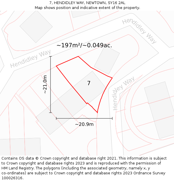 7, HENDIDLEY WAY, NEWTOWN, SY16 2AL: Plot and title map