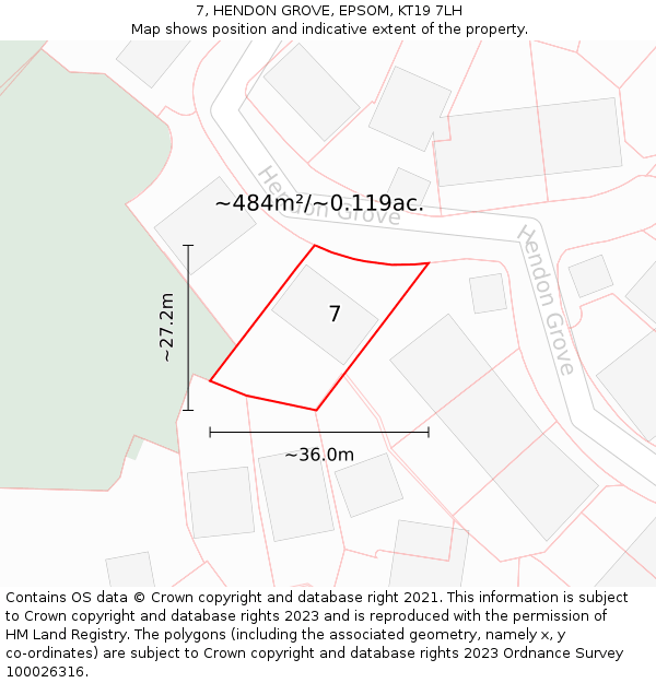 7, HENDON GROVE, EPSOM, KT19 7LH: Plot and title map