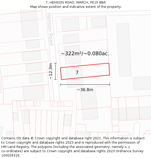 7, HENSON ROAD, MARCH, PE15 8BA: Plot and title map