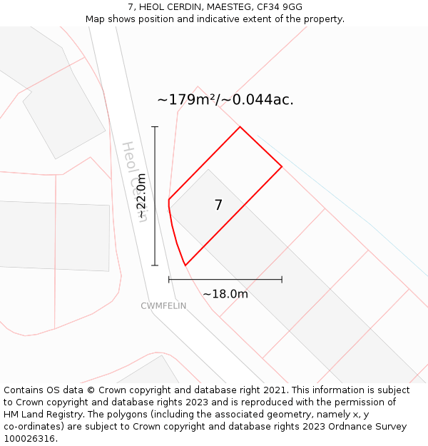 7, HEOL CERDIN, MAESTEG, CF34 9GG: Plot and title map