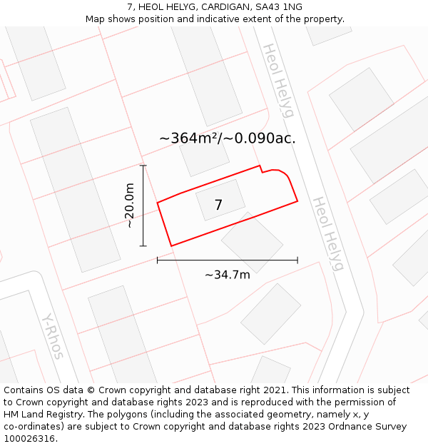 7, HEOL HELYG, CARDIGAN, SA43 1NG: Plot and title map