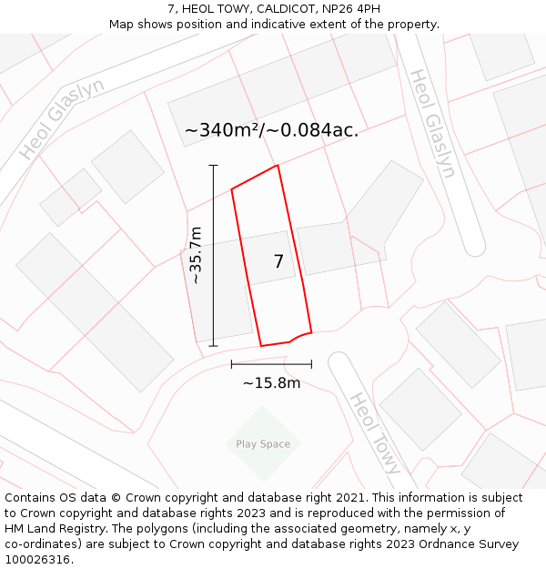 7, HEOL TOWY, CALDICOT, NP26 4PH: Plot and title map