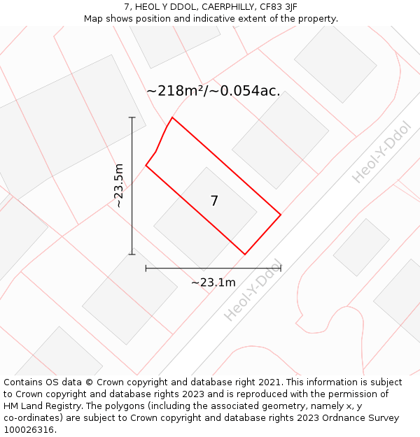 7, HEOL Y DDOL, CAERPHILLY, CF83 3JF: Plot and title map