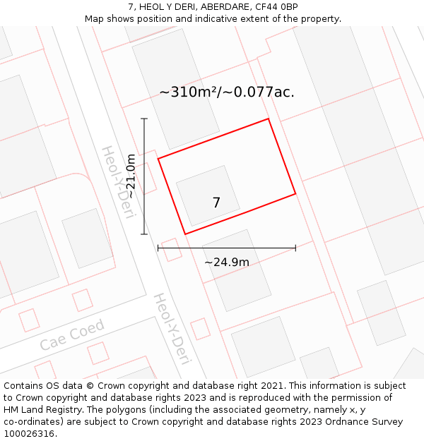 7, HEOL Y DERI, ABERDARE, CF44 0BP: Plot and title map