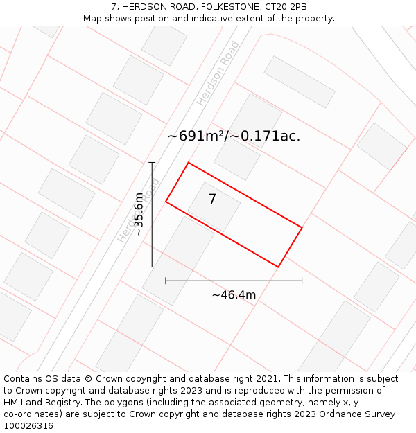 7, HERDSON ROAD, FOLKESTONE, CT20 2PB: Plot and title map