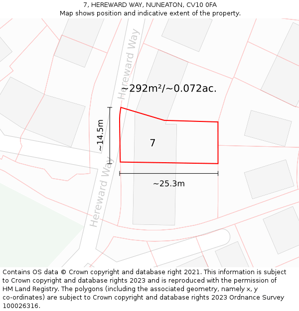 7, HEREWARD WAY, NUNEATON, CV10 0FA: Plot and title map