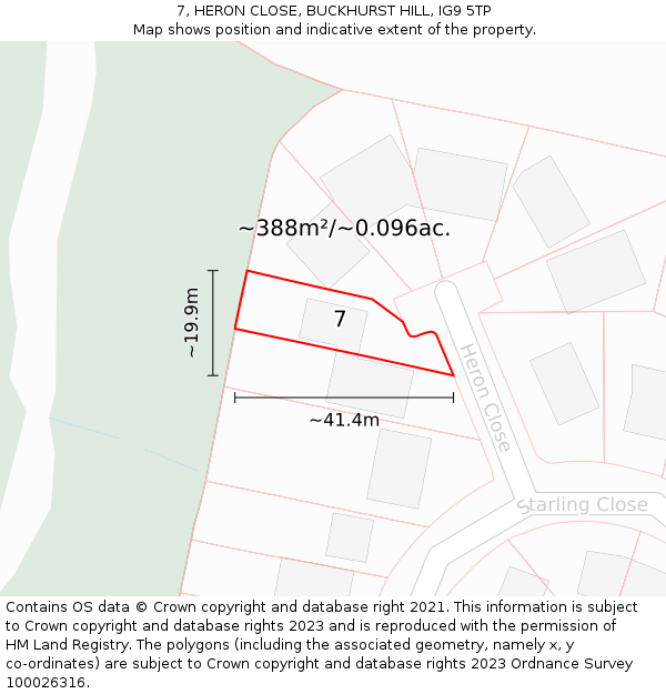 7, HERON CLOSE, BUCKHURST HILL, IG9 5TP: Plot and title map