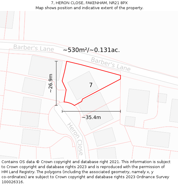 7, HERON CLOSE, FAKENHAM, NR21 8PX: Plot and title map