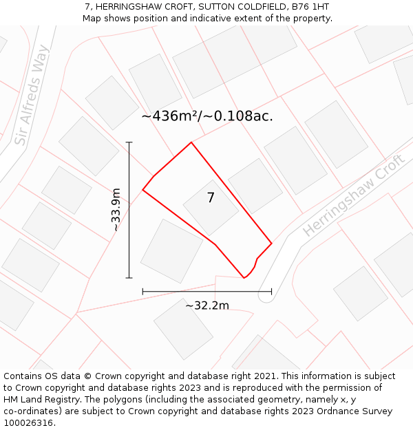 7, HERRINGSHAW CROFT, SUTTON COLDFIELD, B76 1HT: Plot and title map
