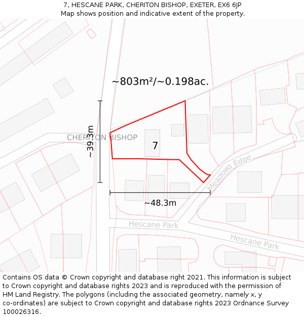 7, HESCANE PARK, CHERITON BISHOP, EXETER, EX6 6JP: Plot and title map