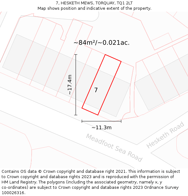 7, HESKETH MEWS, TORQUAY, TQ1 2LT: Plot and title map