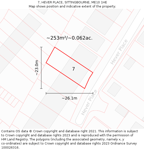 7, HEVER PLACE, SITTINGBOURNE, ME10 1HE: Plot and title map