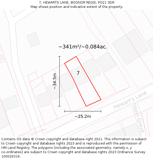 7, HEWARTS LANE, BOGNOR REGIS, PO21 3DR: Plot and title map