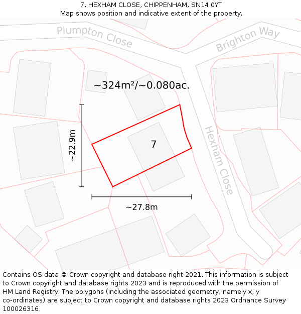 7, HEXHAM CLOSE, CHIPPENHAM, SN14 0YT: Plot and title map