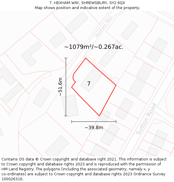 7, HEXHAM WAY, SHREWSBURY, SY2 6QX: Plot and title map