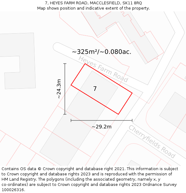 7, HEYES FARM ROAD, MACCLESFIELD, SK11 8RQ: Plot and title map