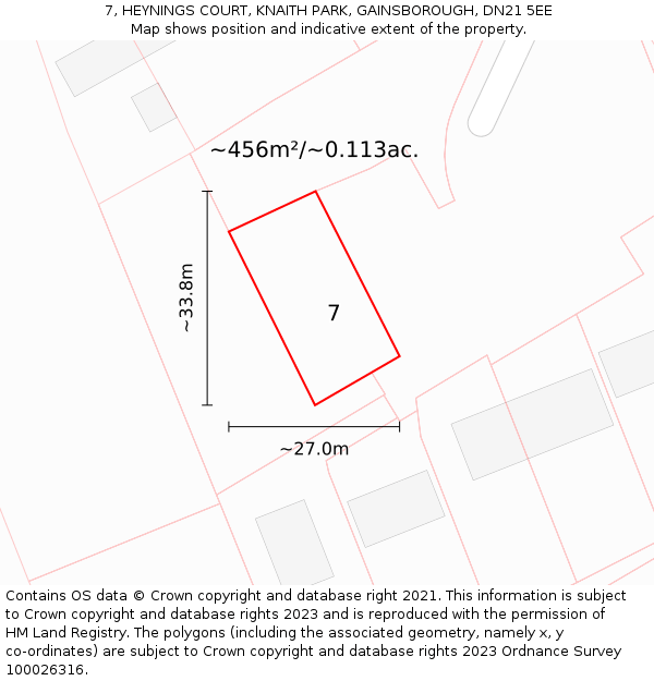 7, HEYNINGS COURT, KNAITH PARK, GAINSBOROUGH, DN21 5EE: Plot and title map