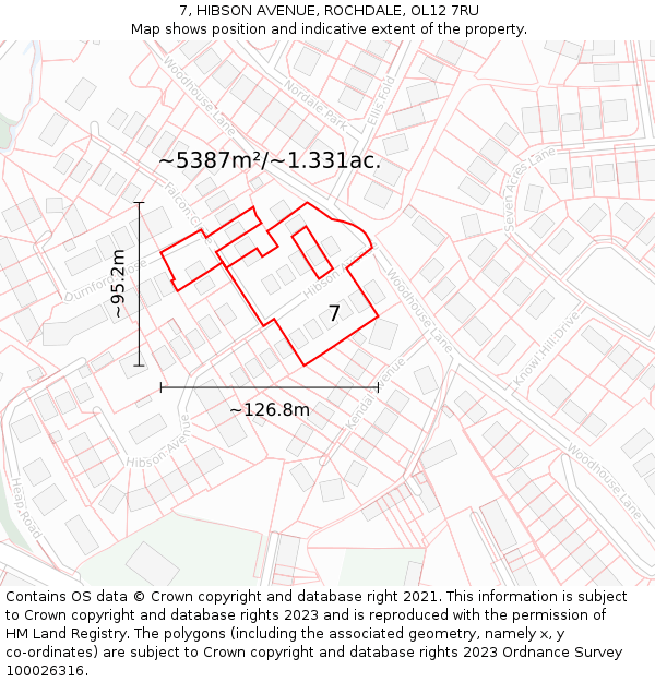 7, HIBSON AVENUE, ROCHDALE, OL12 7RU: Plot and title map