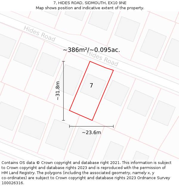 7, HIDES ROAD, SIDMOUTH, EX10 9NE: Plot and title map