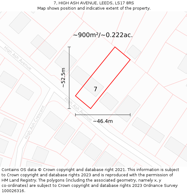 7, HIGH ASH AVENUE, LEEDS, LS17 8RS: Plot and title map