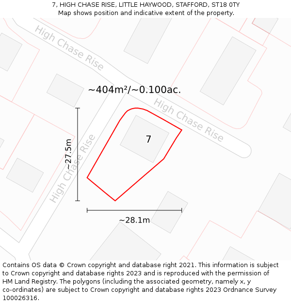 7, HIGH CHASE RISE, LITTLE HAYWOOD, STAFFORD, ST18 0TY: Plot and title map