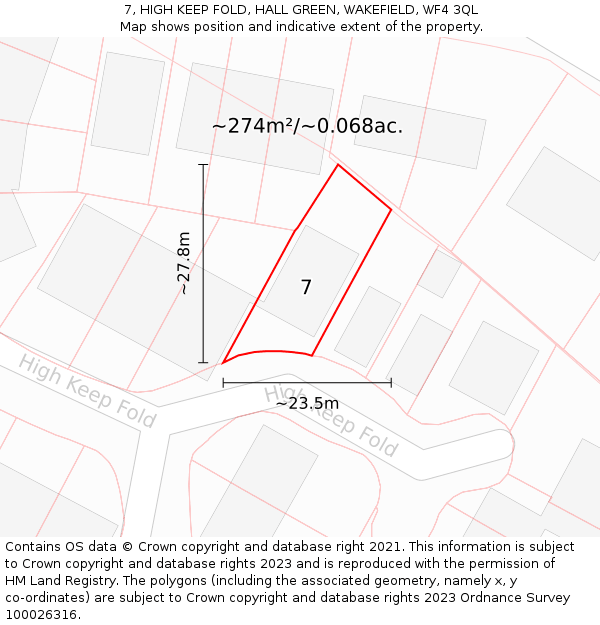 7, HIGH KEEP FOLD, HALL GREEN, WAKEFIELD, WF4 3QL: Plot and title map